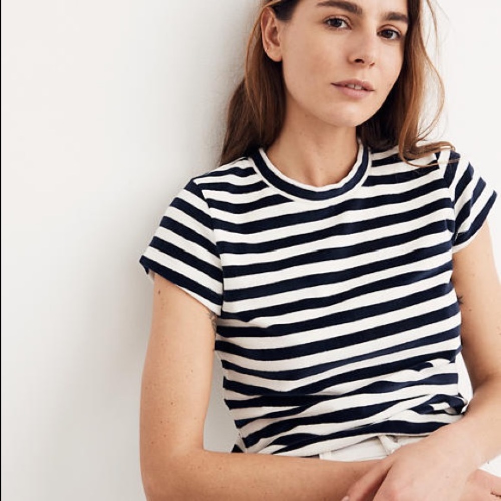 Madewell Velour Crewneck Tee Meg Stripe XL - Picture 3 of 7